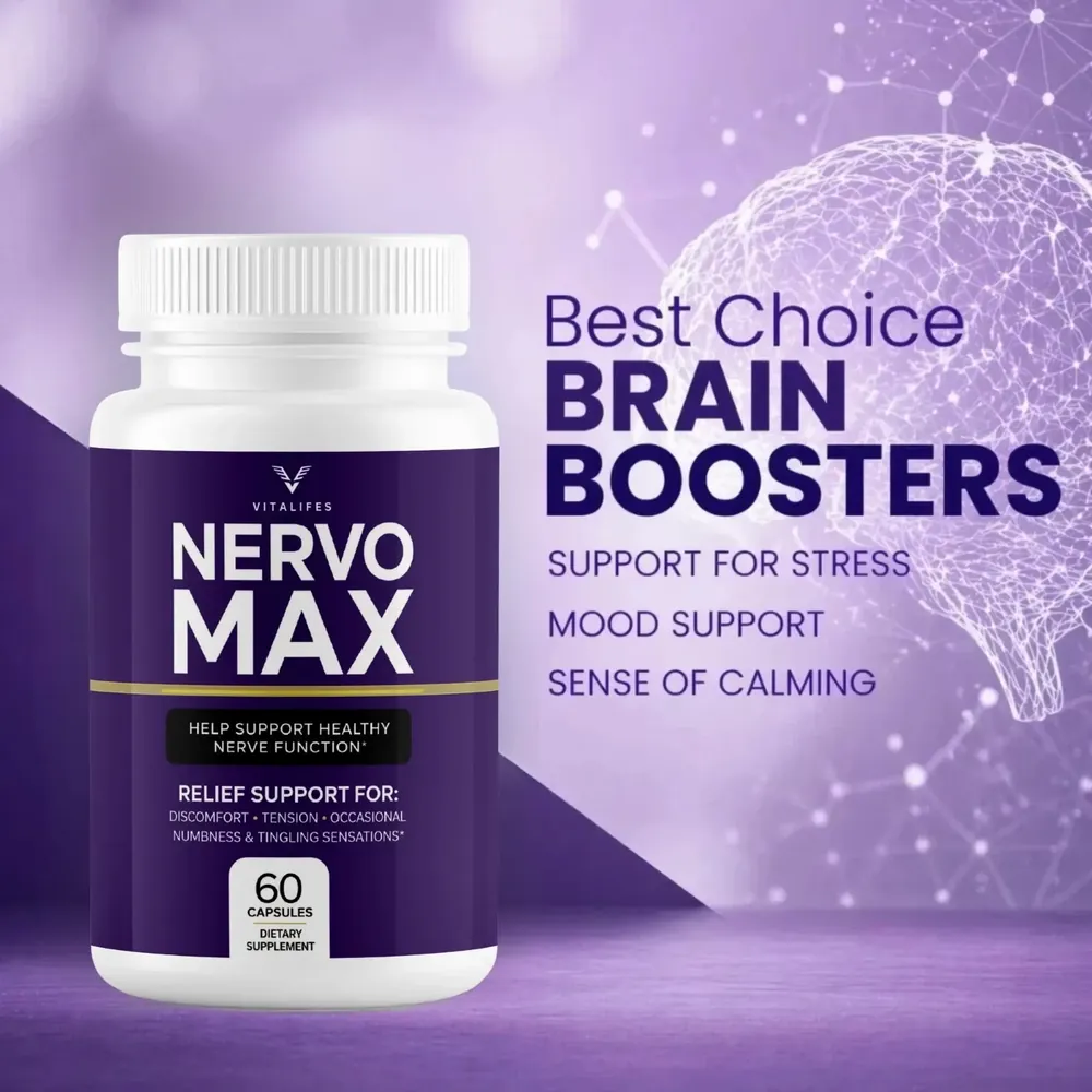 Brand art: a NervoMax bottle with the words Best Choice Brain Boosters (brand artwork)